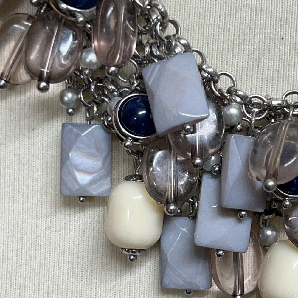 Talbots SilverGray, Navy Blue and Cream Statement Necklace #JW7 - Picture 4 of 8